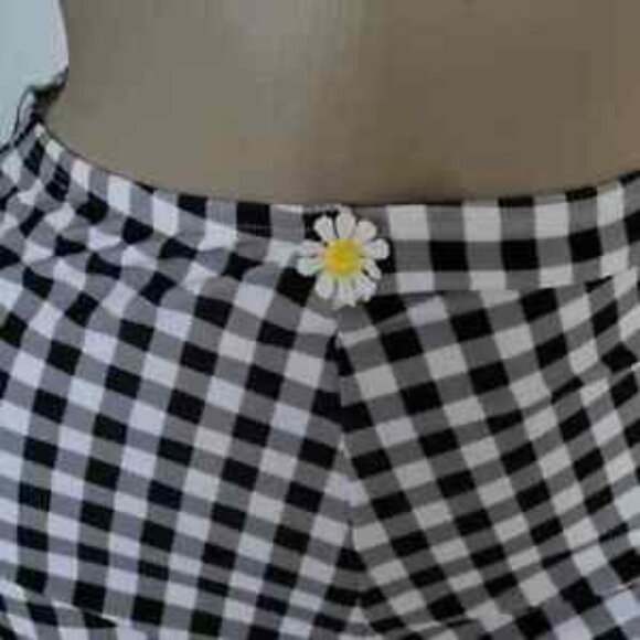 Betsey Johnson Black White High Waisted Boy-Short Bikini Bottom - Picture 6 of 10